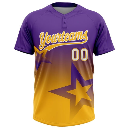 Maxcorners Custom Purple Gold-White Gradient Style Twinkle Star Two-Button Unisex Softball Jersey LM2605