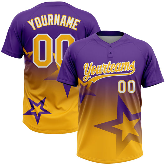 Maxcorners Custom Purple Gold-White Gradient Style Twinkle Star Two-Button Unisex Softball Jersey LM2605