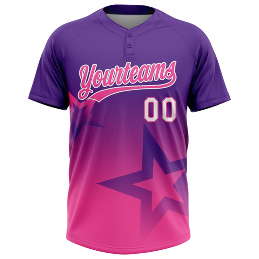 Maxcorners Custom Purple Pink-White Gradient Style Twinkle Star Two-Button Unisex Softball Jersey LM2605