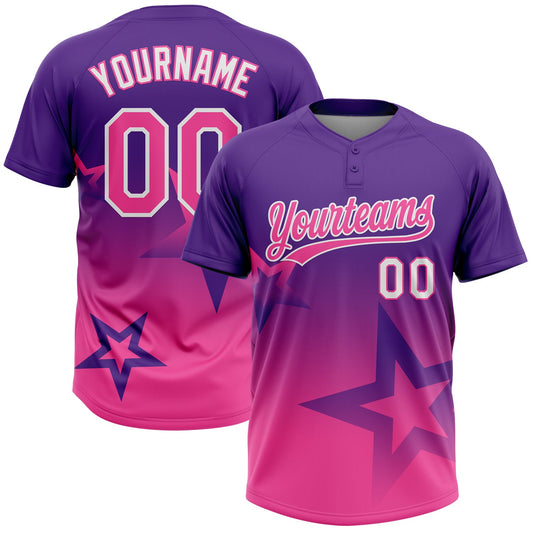 Maxcorners Custom Purple Pink-White Gradient Style Twinkle Star Two-Button Unisex Softball Jersey LM2605