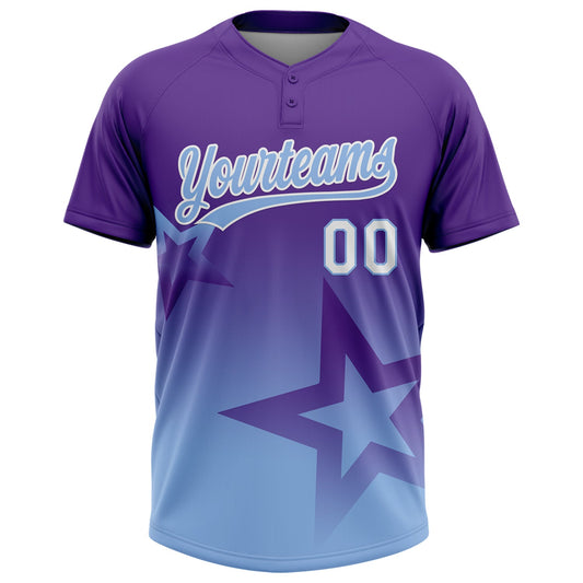 Maxcorners Custom Purple Light Blue-White Gradient Style Twinkle Star Two-Button Unisex Softball Jersey LM2605