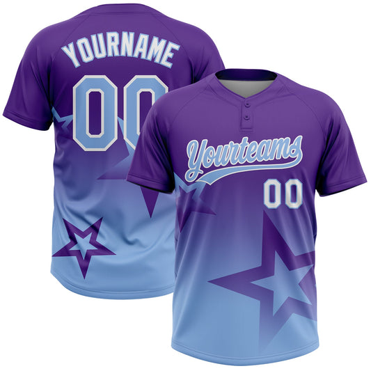 Maxcorners Custom Purple Light Blue-White Gradient Style Twinkle Star Two-Button Unisex Softball Jersey LM2605