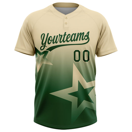 Maxcorners Custom Cream Green Gradient Style Twinkle Star Two-Button Unisex Softball Jersey LM2605