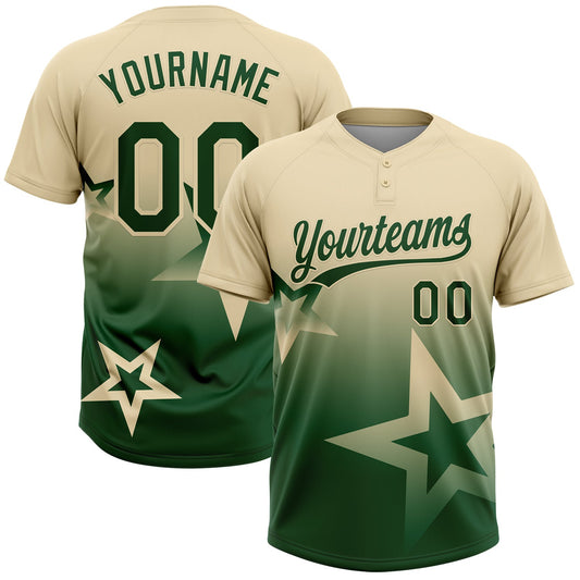 Maxcorners Custom Cream Green Gradient Style Twinkle Star Two-Button Unisex Softball Jersey LM2605