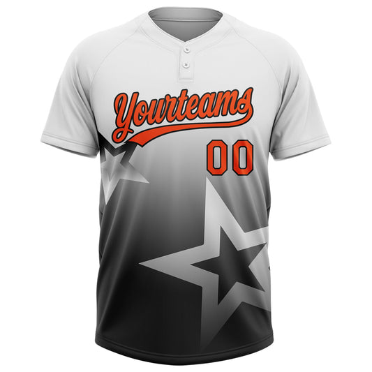 Maxcorners Custom White Orange-Black Gradient Style Twinkle Star Two-Button Unisex Softball Jersey LM2605