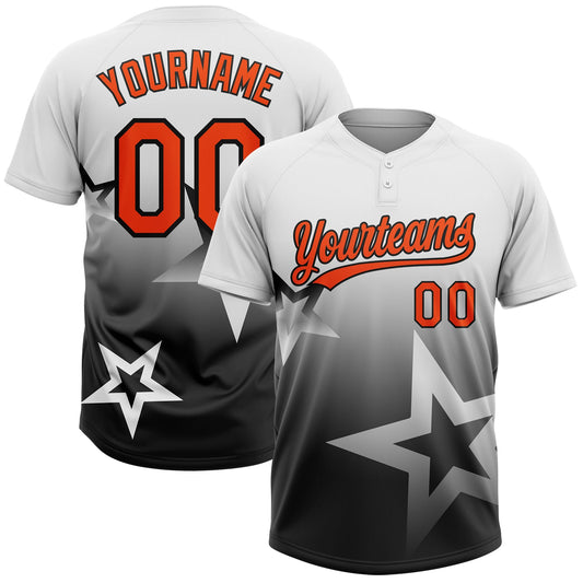 Maxcorners Custom White Orange-Black Gradient Style Twinkle Star Two-Button Unisex Softball Jersey LM2605