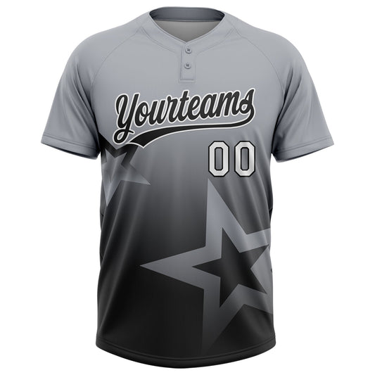 Maxcorners Custom Gray Black-White Gradient Style Twinkle Star Two-Button Unisex Softball Jersey LM2605