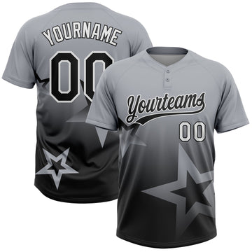 Maxcorners Custom Gray Black-White Gradient Style Twinkle Star Two-Button Unisex Softball Jersey LM2605
