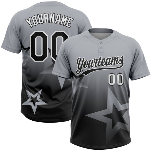 Maxcorners Custom Gray Black-White Gradient Style Twinkle Star Two-Button Unisex Softball Jersey LM2605