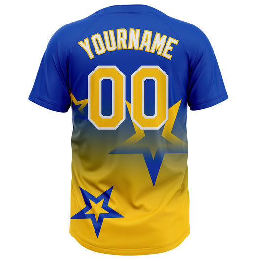 Maxcorners Custom Thunder Blue Yellow-White Gradient Style Twinkle Star Two-Button Unisex Softball Jersey LM2605