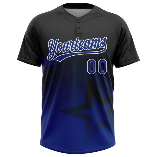 Maxcorners Custom Black Royal-White Gradient Style Twinkle Star Two-Button Unisex Softball Jersey LM2605