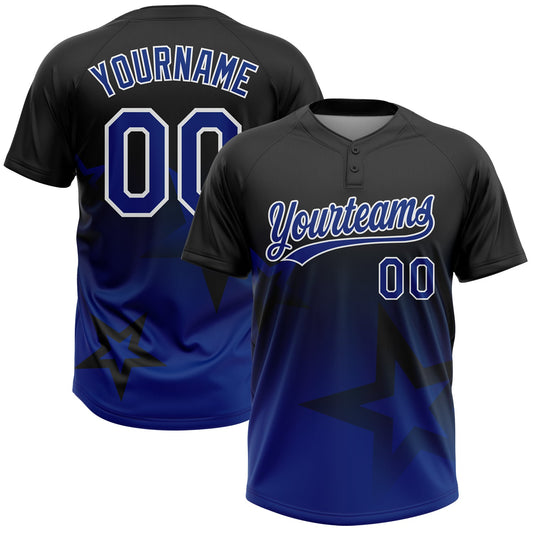 Maxcorners Custom Black Royal-White Gradient Style Twinkle Star Two-Button Unisex Softball Jersey LM2605