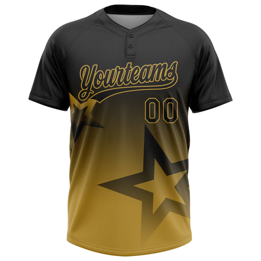 Maxcorners Custom Black Old Gold Gradient Style Twinkle Star Two-Button Unisex Softball Jersey LM2605