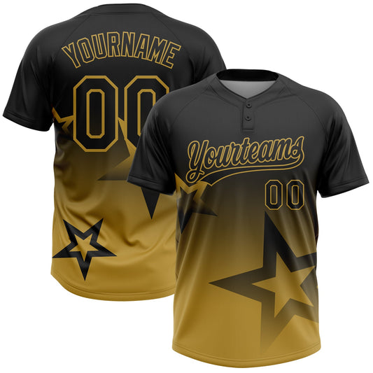 Maxcorners Custom Black Old Gold Gradient Style Twinkle Star Two-Button Unisex Softball Jersey LM2605