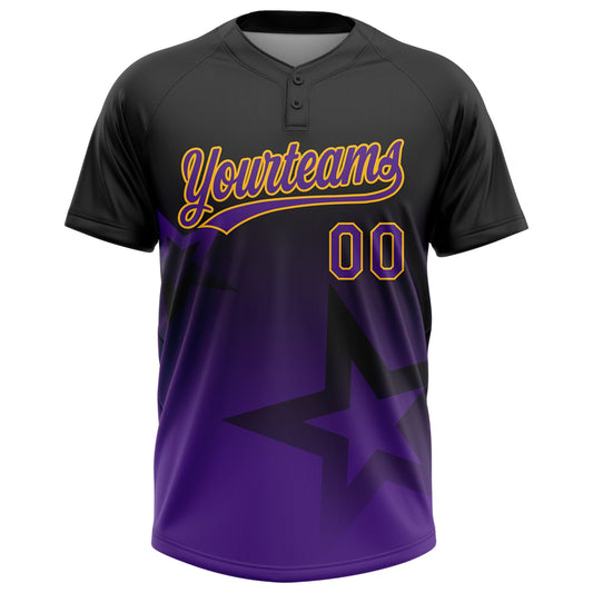 Maxcorners Custom Black Purple-Gold Gradient Style Twinkle Star Two-Button Unisex Softball Jersey LM2605