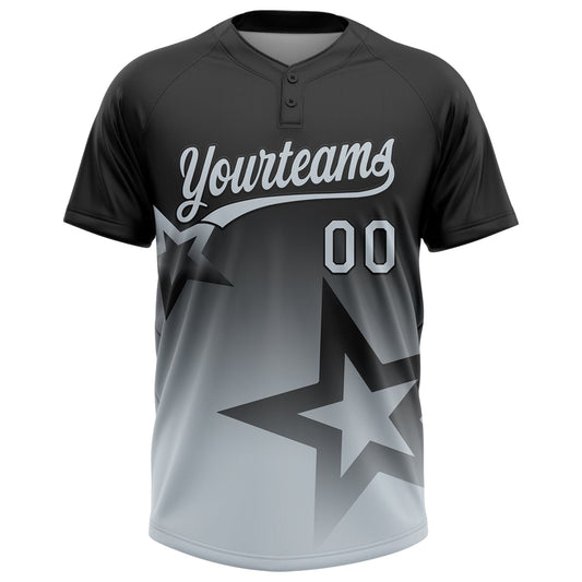 Maxcorners Custom Black Silver Gradient Style Twinkle Star Two-Button Unisex Softball Jersey LM2605