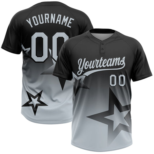 Maxcorners Custom Black Silver Gradient Style Twinkle Star Two-Button Unisex Softball Jersey LM2605