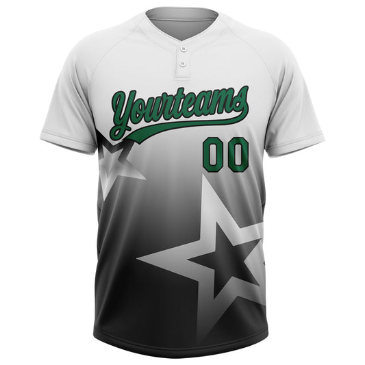 Maxcorners Custom White Kelly Green-Black Gradient Style Twinkle Star Two-Button Unisex Softball Jersey LM2605