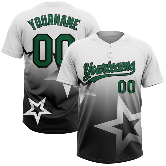 Maxcorners Custom White Kelly Green-Black Gradient Style Twinkle Star Two-Button Unisex Softball Jersey LM2605