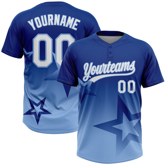 Maxcorners Custom Royal White-Light Blue Gradient Style Twinkle Star Two-Button Unisex Softball Jersey LM2605