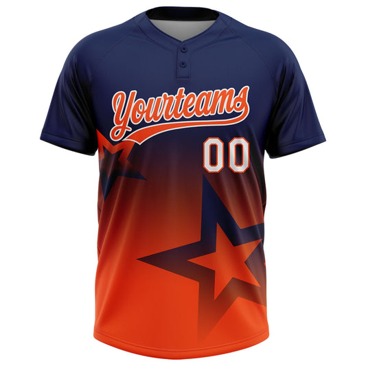 Maxcorners Custom Navy Orange-White Gradient Style Twinkle Star Two-Button Unisex Softball Jersey LM2605
