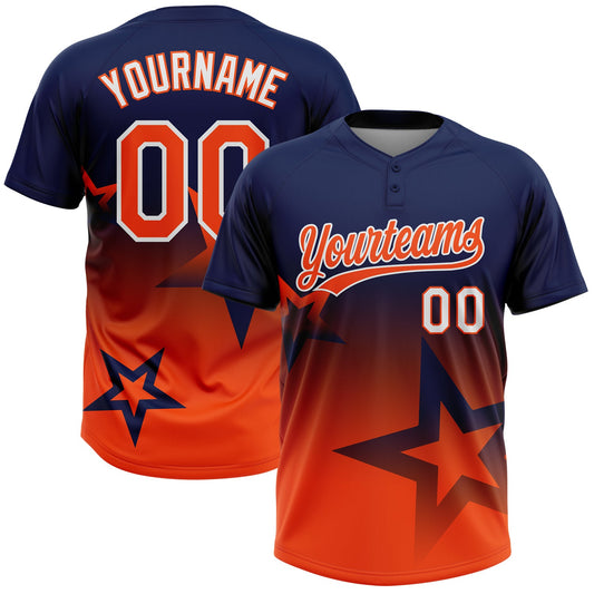 Maxcorners Custom Navy Orange-White Gradient Style Twinkle Star Two-Button Unisex Softball Jersey LM2605