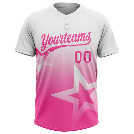 Maxcorners Custom White Pink Gradient Style Twinkle Star Two-Button Unisex Softball Jersey LM2605
