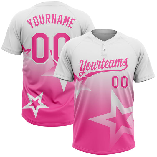 Maxcorners Custom White Pink Gradient Style Twinkle Star Two-Button Unisex Softball Jersey LM2605