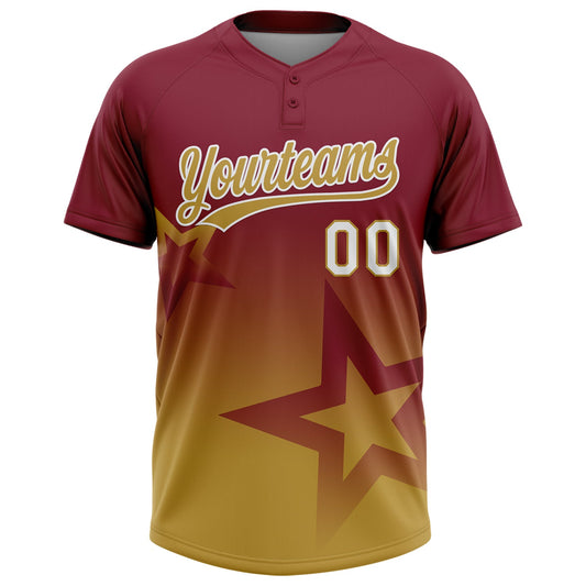Maxcorners Custom Crimson Old Gold-White Gradient Style Twinkle Star Two-Button Unisex Softball Jersey LM2605