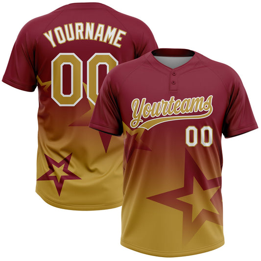 Maxcorners Custom Crimson Old Gold-White Gradient Style Twinkle Star Two-Button Unisex Softball Jersey LM2605