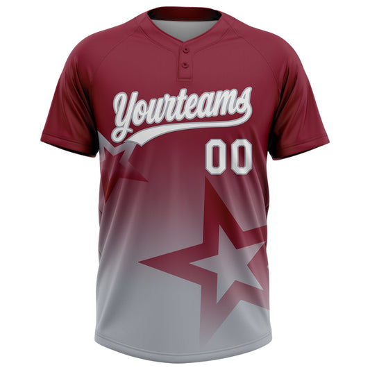 Maxcorners Custom Crimson White-Gray Gradient Style Twinkle Star Two-Button Unisex Softball Jersey LM2605