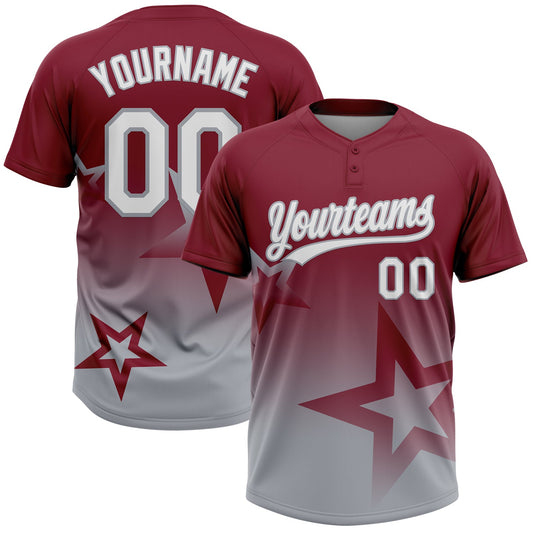 Maxcorners Custom Crimson White-Gray Gradient Style Twinkle Star Two-Button Unisex Softball Jersey LM2605