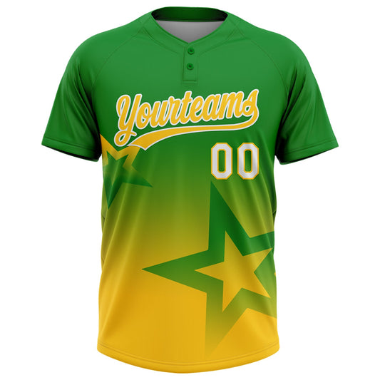 Maxcorners Custom Grass Green Yellow-White Gradient Style Twinkle Star Two-Button Unisex Softball Jersey LM2605