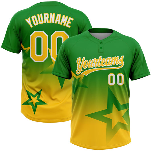 Maxcorners Custom Grass Green Yellow-White Gradient Style Twinkle Star Two-Button Unisex Softball Jersey LM2605