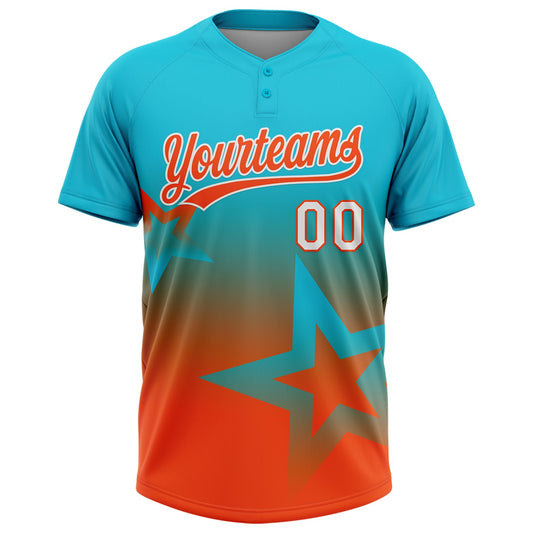 Maxcorners Custom Lakes Blue Orange-White Gradient Style Twinkle Star Two-Button Unisex Softball Jersey LM2605