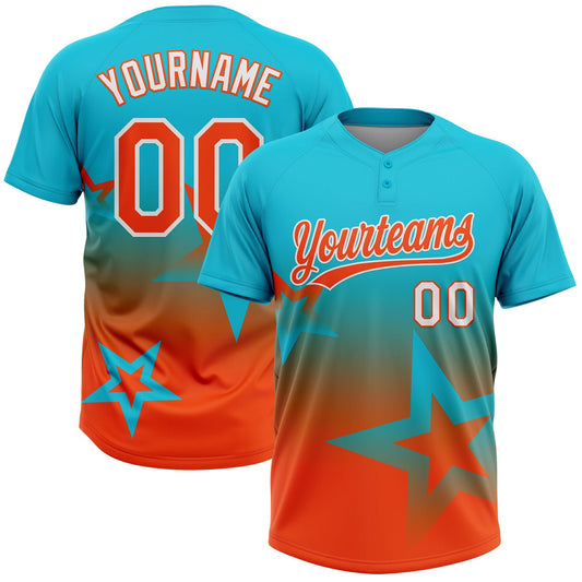 Maxcorners Custom Lakes Blue Orange-White Gradient Style Twinkle Star Two-Button Unisex Softball Jersey LM2605