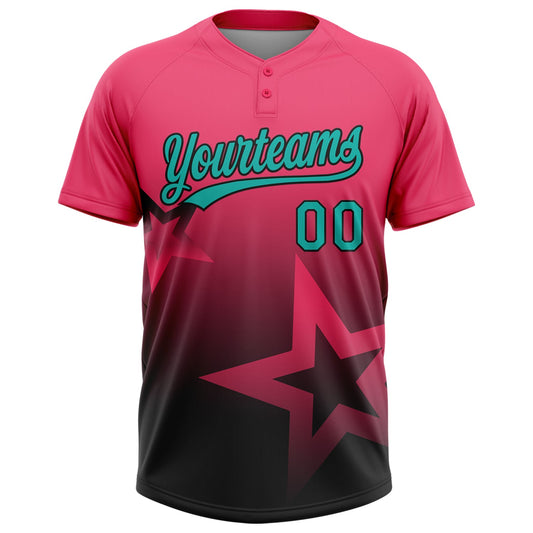 Maxcorners Custom Neon Pink Aqua-White Gradient Style Twinkle Star Two-Button Unisex Softball Jersey LM2605