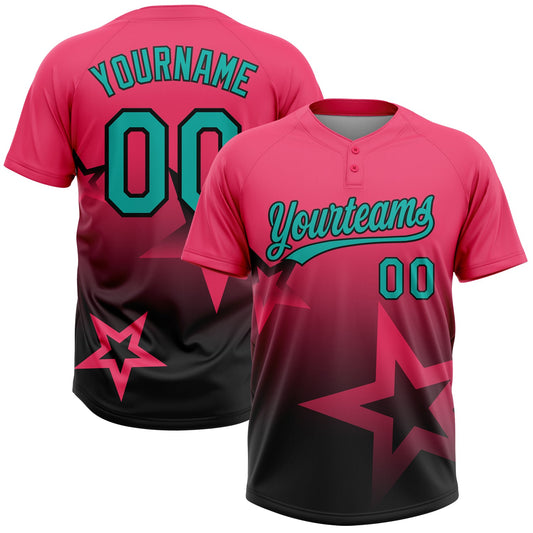 Maxcorners Custom Neon Pink Aqua-White Gradient Style Twinkle Star Two-Button Unisex Softball Jersey LM2605