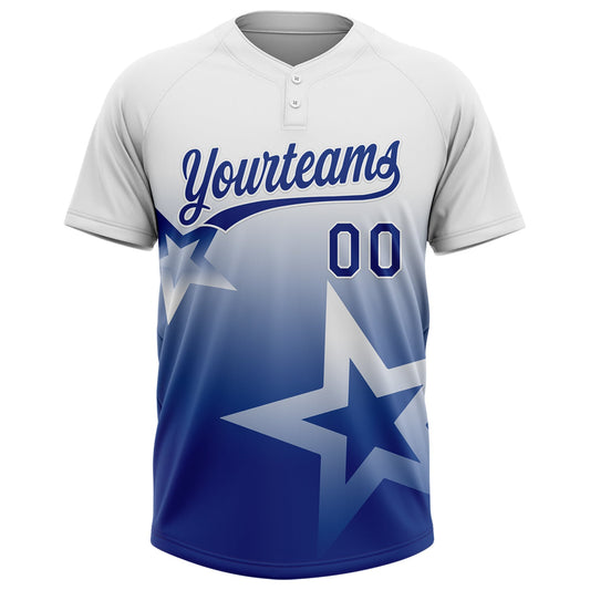 Maxcorners Custom White Royal Gradient Style Twinkle Star Two-Button Unisex Softball Jersey LM2605