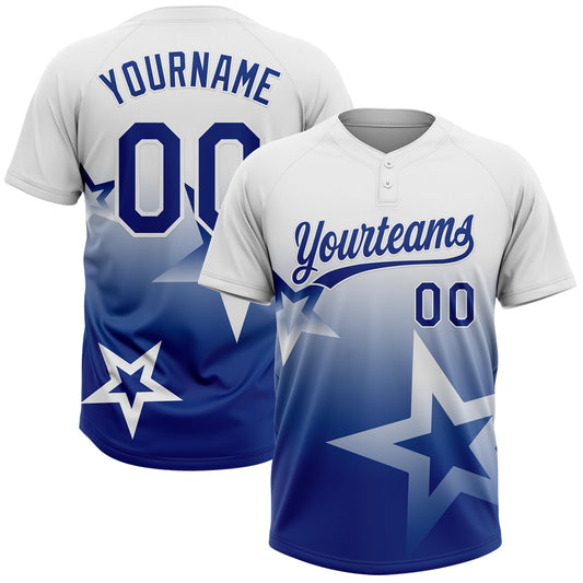 Maxcorners Custom White Royal Gradient Style Twinkle Star Two-Button Unisex Softball Jersey LM2605