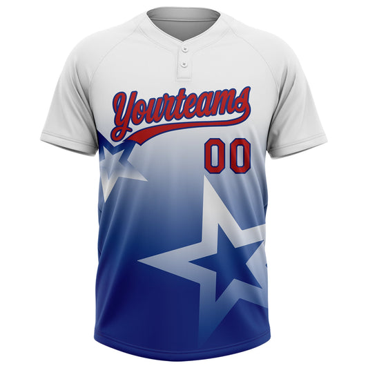 Maxcorners Custom White Red-Royal Gradient Style Twinkle Star Two-Button Unisex Softball Jersey LM2605