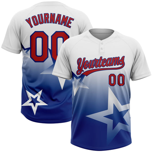 Maxcorners Custom White Red-Royal Gradient Style Twinkle Star Two-Button Unisex Softball Jersey LM2605