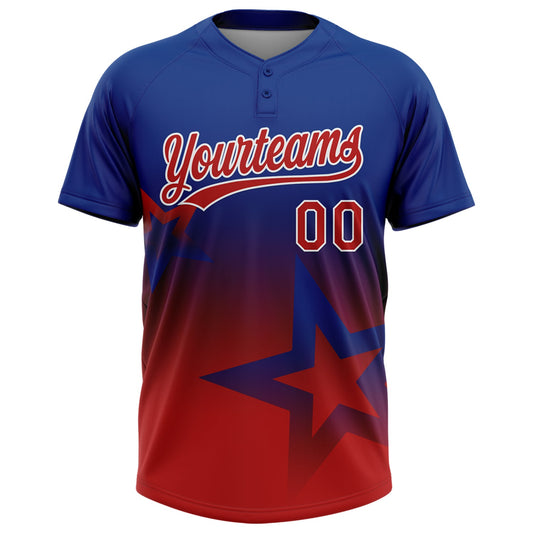 Maxcorners Custom Royal Red-White Gradient Style Twinkle Star Two-Button Unisex Softball Jersey LM2605