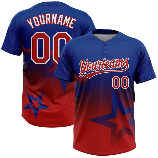 Maxcorners Custom Royal Red-White Gradient Style Twinkle Star Two-Button Unisex Softball Jersey LM2605