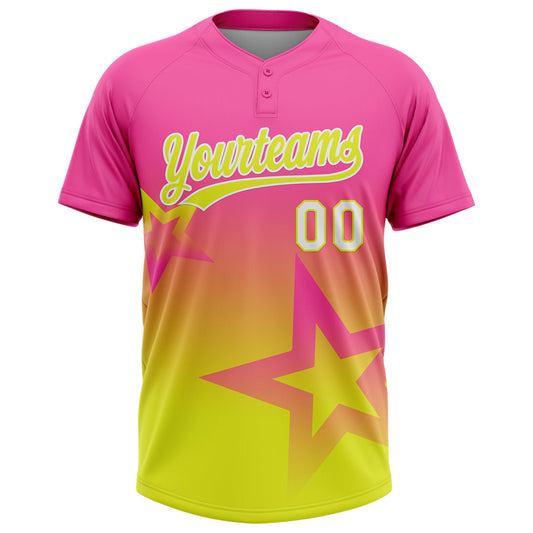 Maxcorners Custom Pink Neon Yellow-White Gradient Style Twinkle Star Two-Button Unisex Softball Jersey LM2605