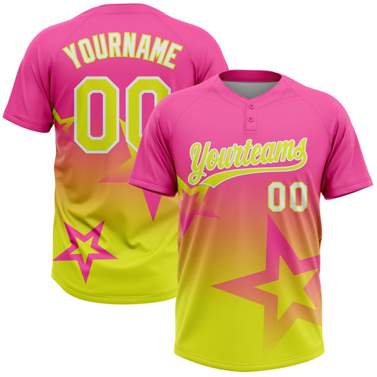 Maxcorners Custom Pink Neon Yellow-White Gradient Style Twinkle Star Two-Button Unisex Softball Jersey LM2605