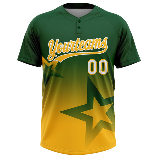 Maxcorners Custom Green Gold-White Gradient Style Twinkle Star Two-Button Unisex Softball Jersey LM2605