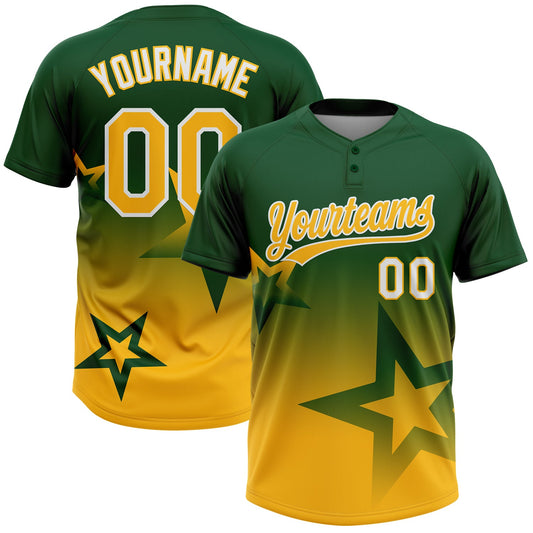 Maxcorners Custom Green Gold-White Gradient Style Twinkle Star Two-Button Unisex Softball Jersey LM2605