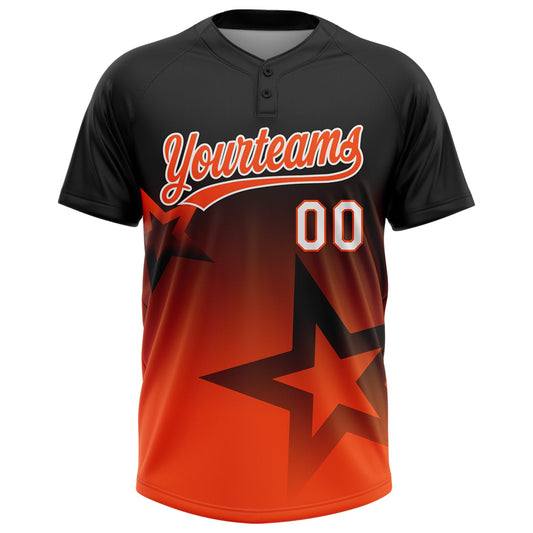 Maxcorners Custom Black Orange-White Gradient Style Twinkle Star Two-Button Unisex Softball Jersey LM2605