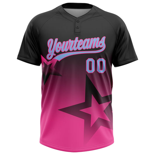 Maxcorners Custom Black Light Blue-Pink Gradient Style Twinkle Star Two-Button Unisex Softball Jersey LM2605
